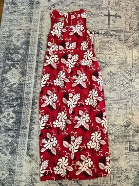 Hilo Hattie Hawaii Original 90’s Women’s Maxi Dress Size 10 Floral White Red EUC